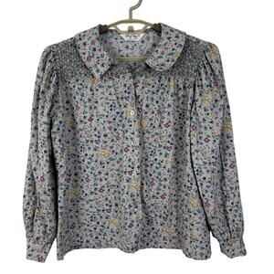 Vintage Floral Blouse Cheryl Tiegs 12 petite cotton blend USA cottage
